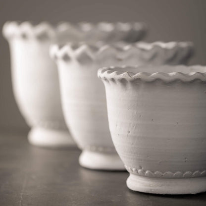 Set of 3 Round "Ruffle" White Terracotta Pots - Rustike Home