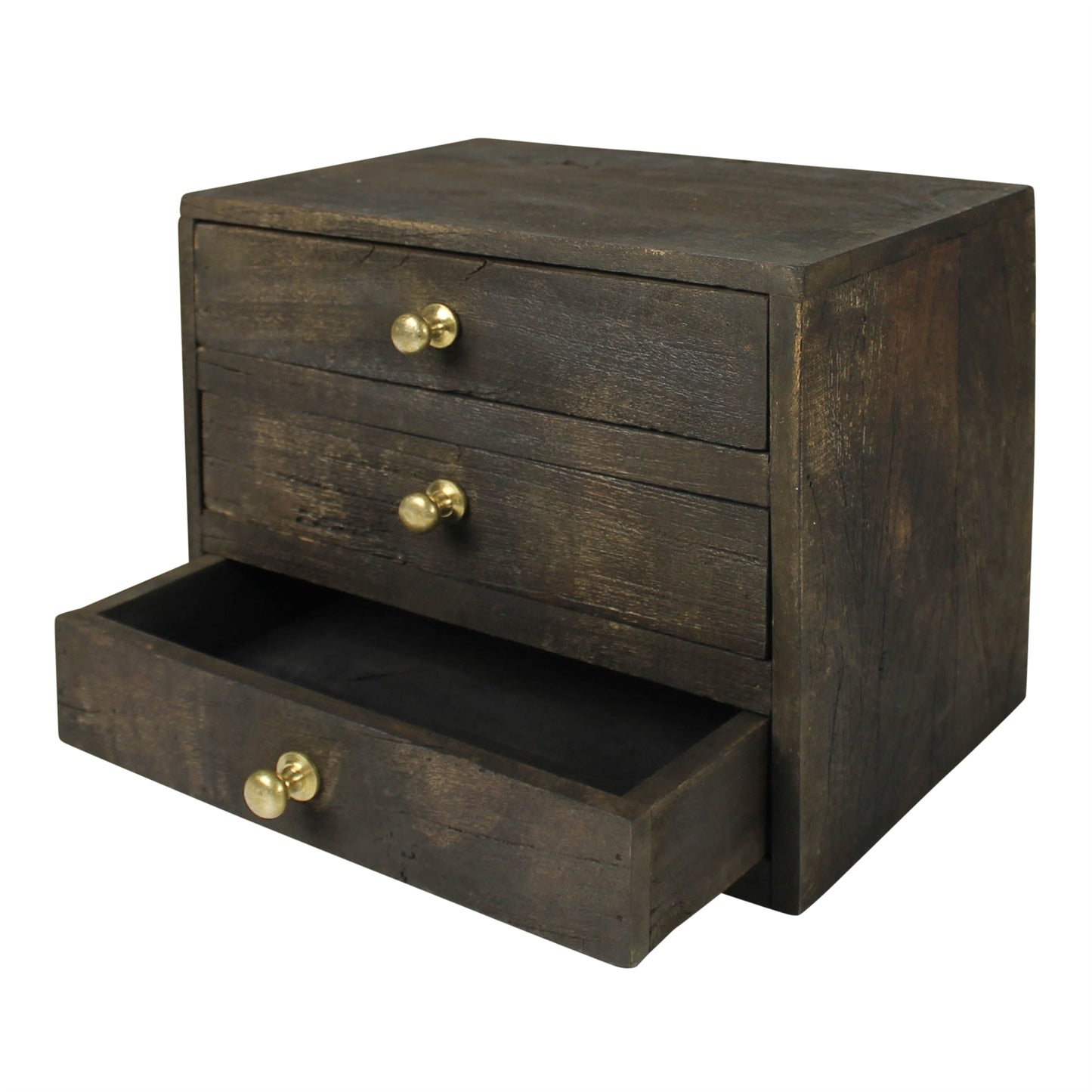 Dark Salvaged Wood 3- Drawer Storage Unit - Rustike Home