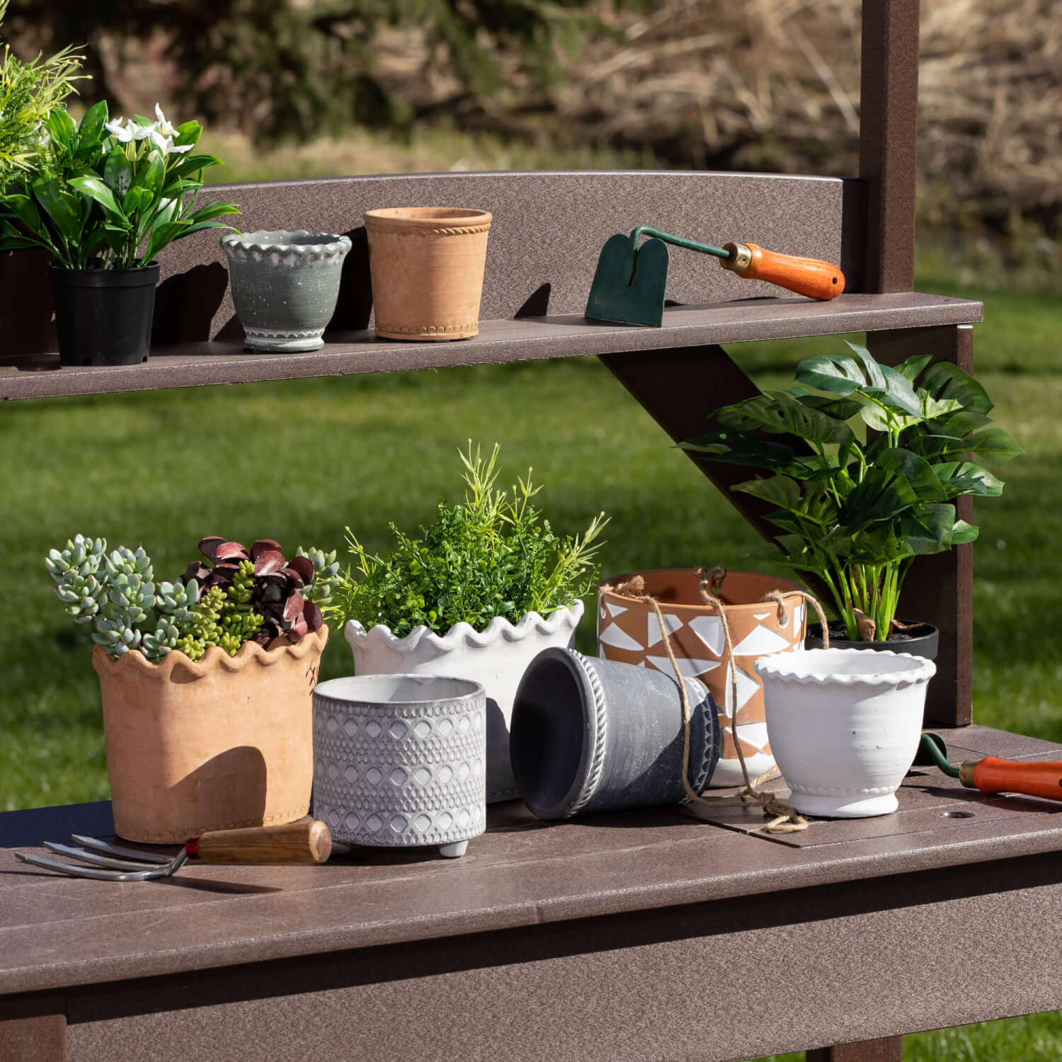 Set of 3 Round "Ruffle" White Terracotta Pots - Rustike Home