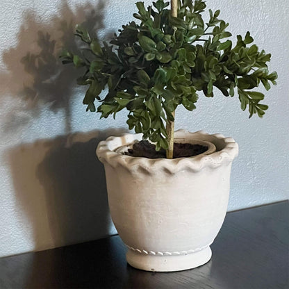 Set of 3 Round "Ruffle" White Terracotta Pots - Rustike Home