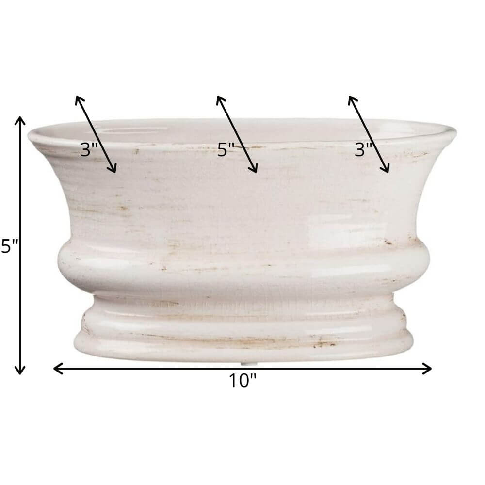 Oval Crackled "Gables" White Planter for Plants and Decor - Rustike Home