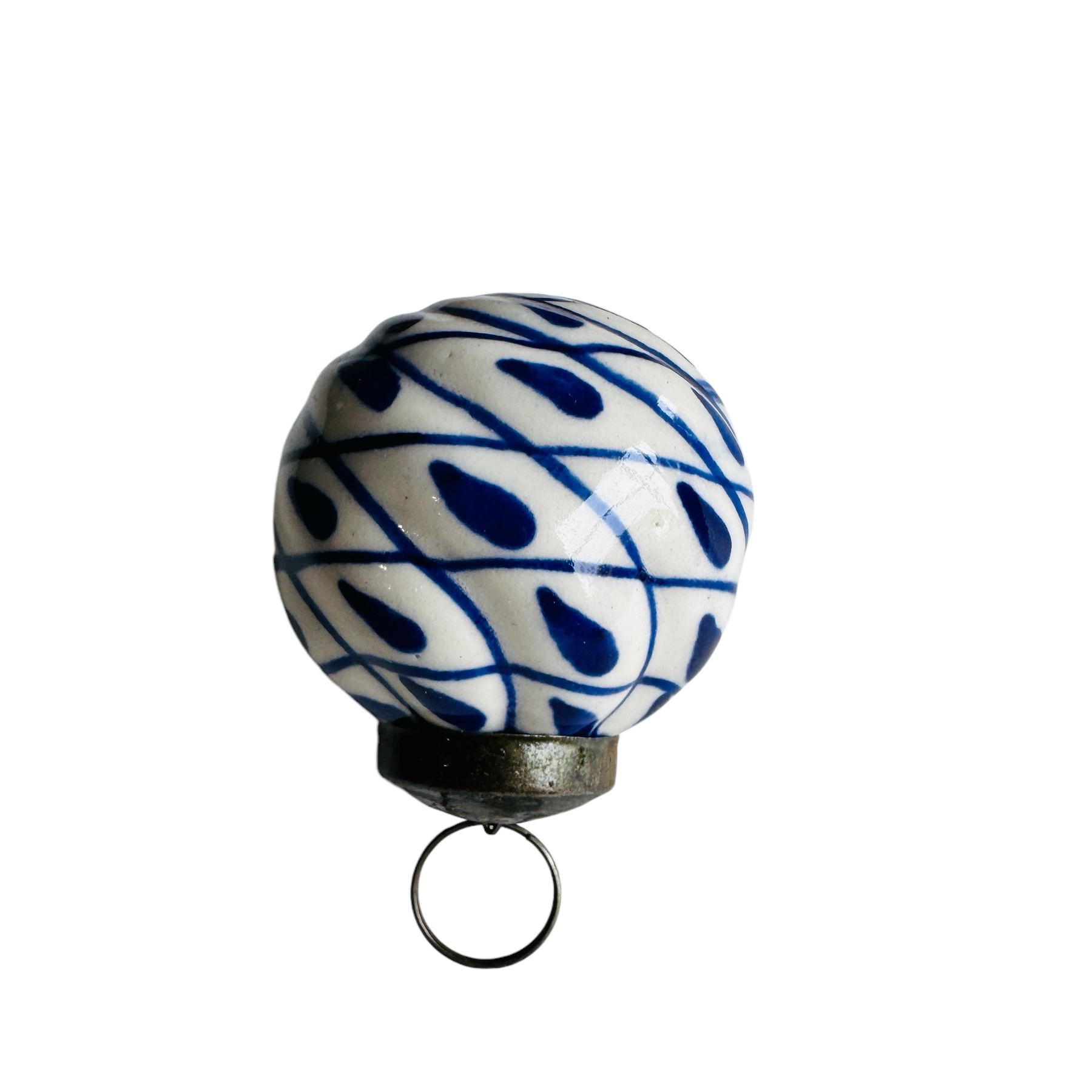 Blue and White Ceramic Balls Christmas Ornaments Set of 12 - Rustike Home