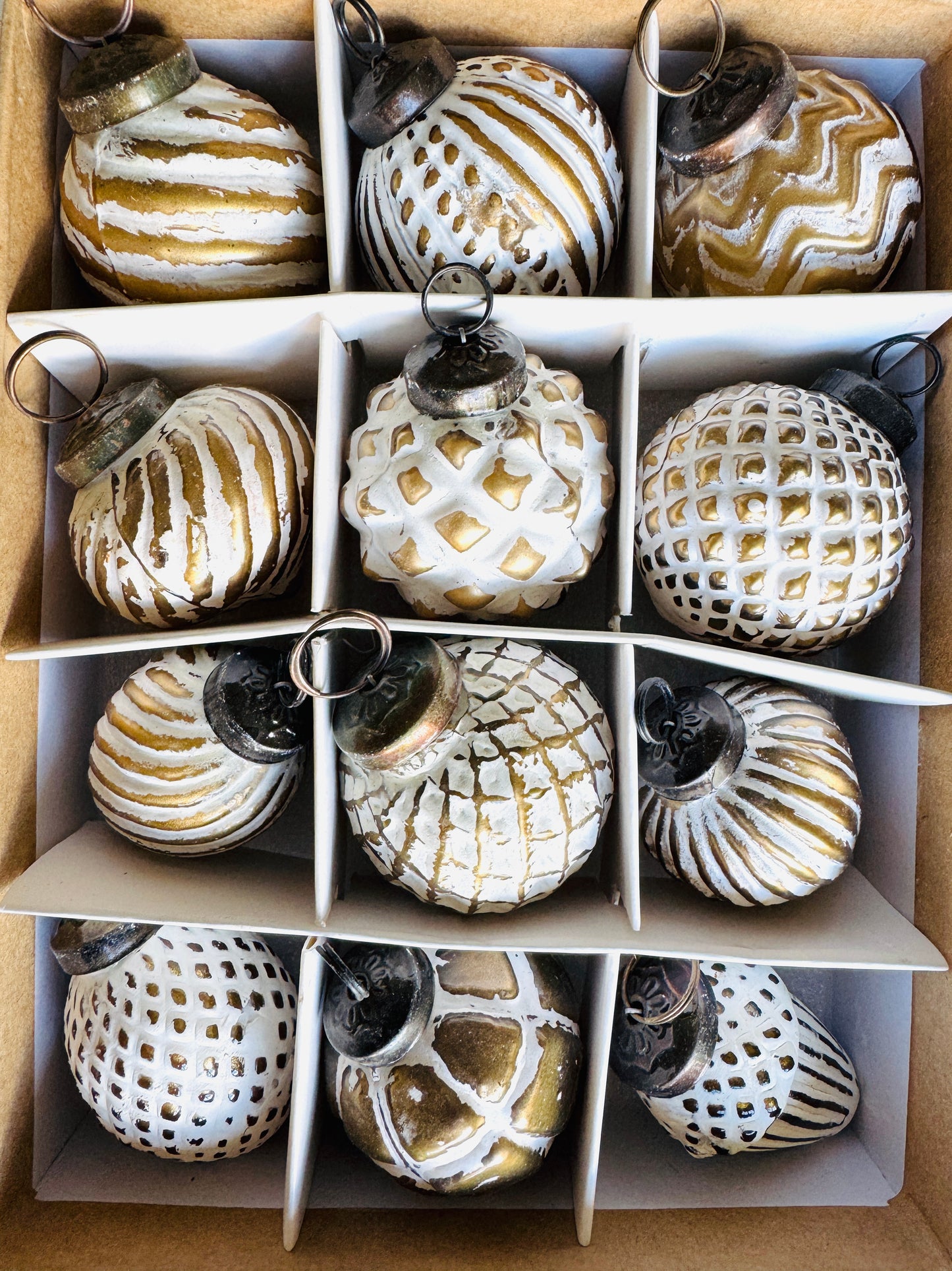 Distressed Gold  Balls Christmas Ornaments Set of 12