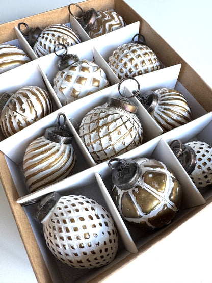 Distressed Gold  Balls Christmas Ornaments Set of 12