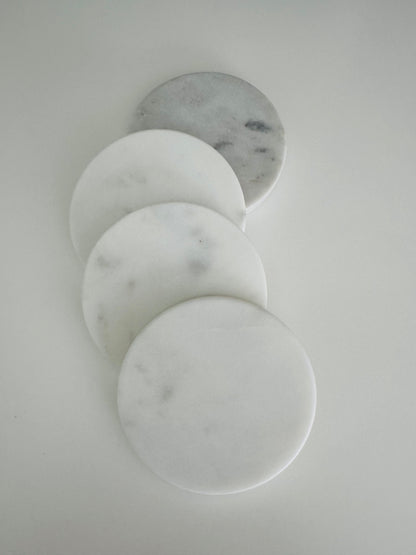 Off-White Tones Marble Round Coasters, Set of 4