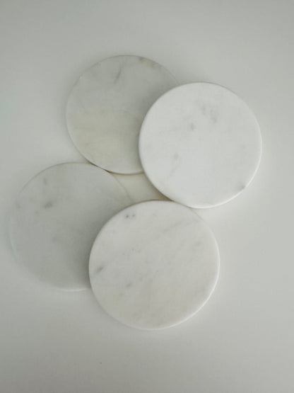 Off-White Tones Marble Round Coasters, Set of 4