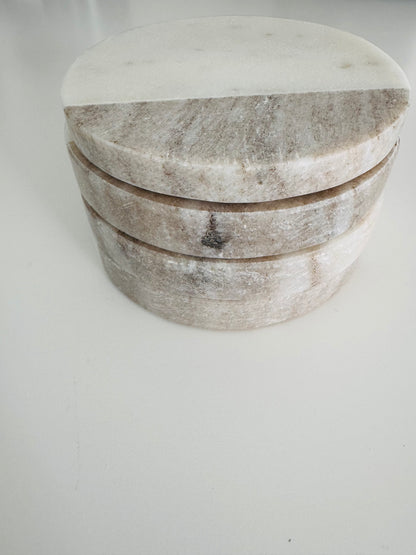 Two Tones White-Brown Marble Round Coasters, Set of 4