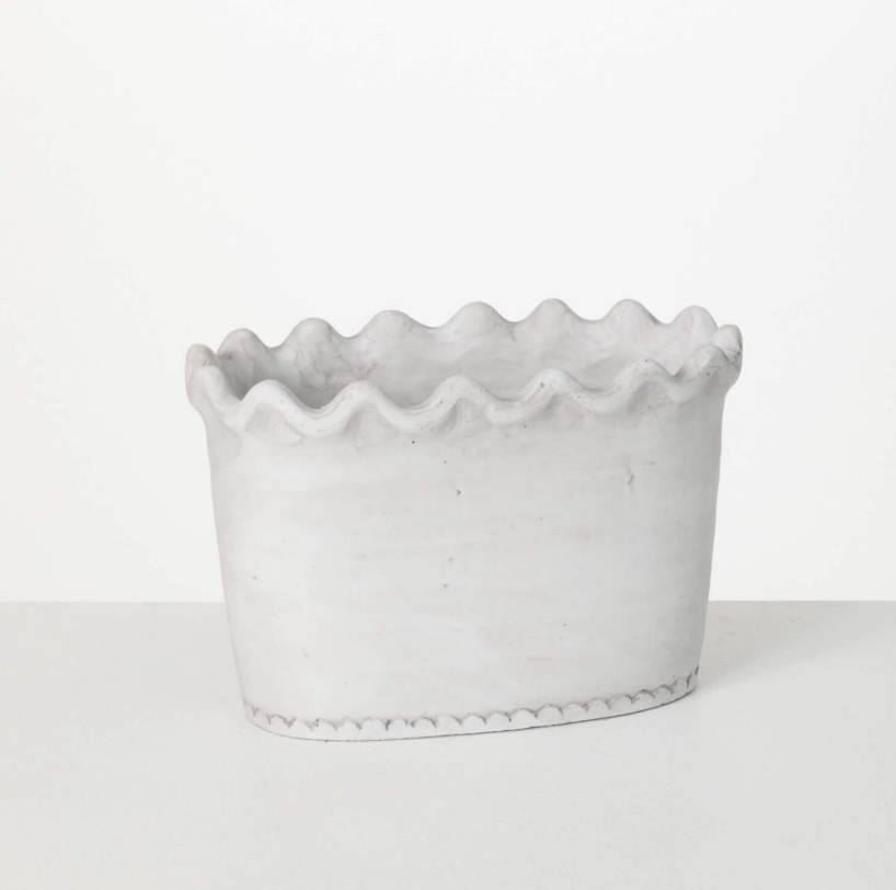 Scalloped Oval "Celia" White Planter Pot for Plants and Home Decor - Rustike Home