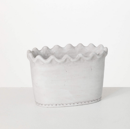 Scalloped Oval "Celia" White Planter Pot for Plants and Home Decor - Rustike Home