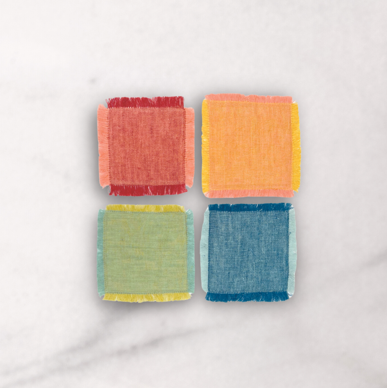 Multicolor Linen Frayed Coasters - Set of 4 - Unique Home Decor - Rustike Home