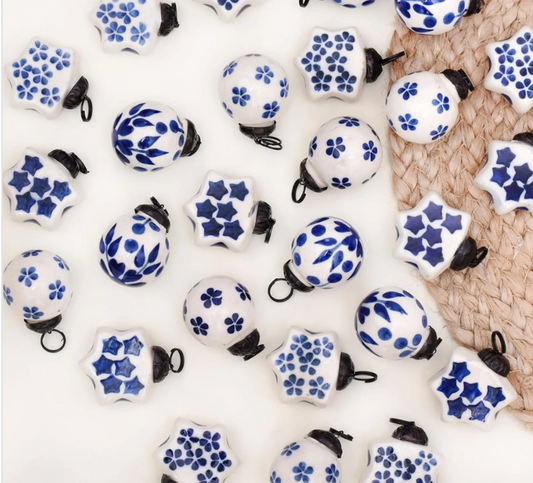 Mini Blue & White Ornaments Christmas Decoration Set of 12