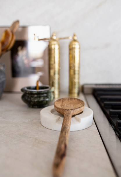 Turned White Marble Round Spoon Rest