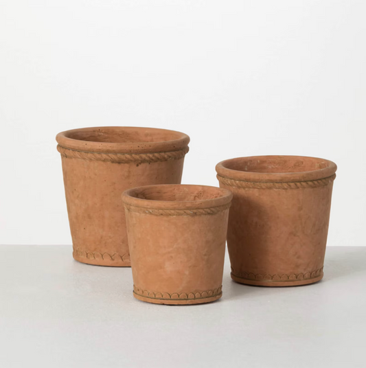 Set of 3 Round "Rope" Terracotta Pot for Plants - Rustike Home