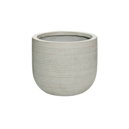 Round Rough Ridged Light Grey Fluted Planter Pot for Plants and Home Decor | Style 132 - Rustike Home