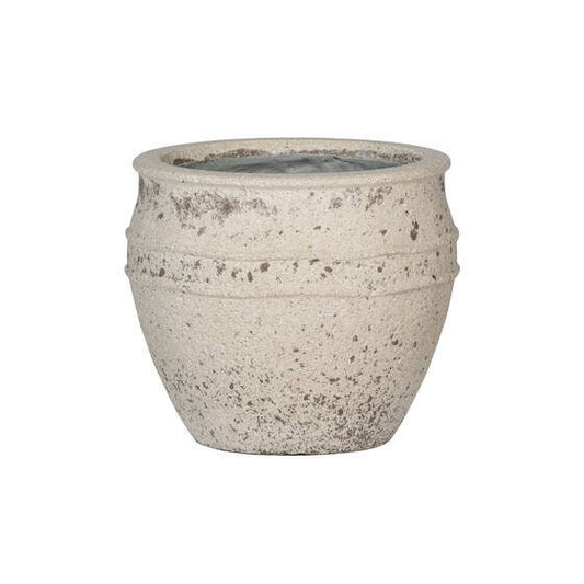 Round Rough Chalk White "California" Vintage Planter Pot for Plants and Home Decor | Style 126 - Rustike Home