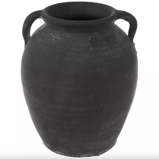 Round Rough Black Terracotta "Byblos" Vintage Vase Pot for Plants and Home Decor | Style 141 - Rustike Home