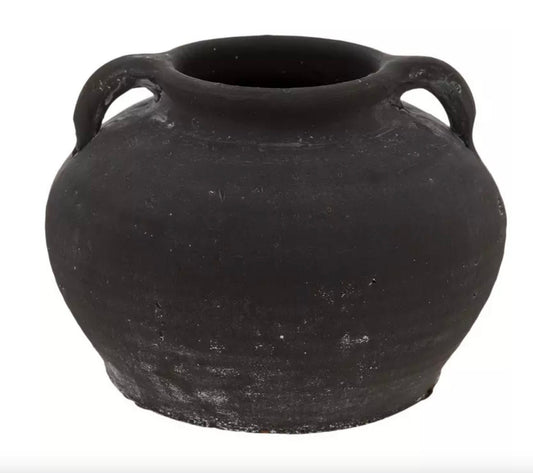 Round Rough Black Terracotta "Porto Short" Vintage Vase Pot for Home Decor | Style 143 - Rustike Home