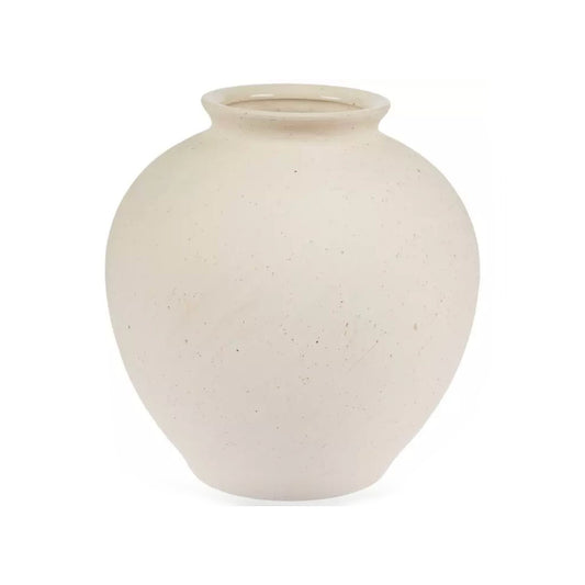 Round Rough Chalk White Rose "Mykonos" Vintage Vase Pot for Home Decor | Style 136 - Rustike Home