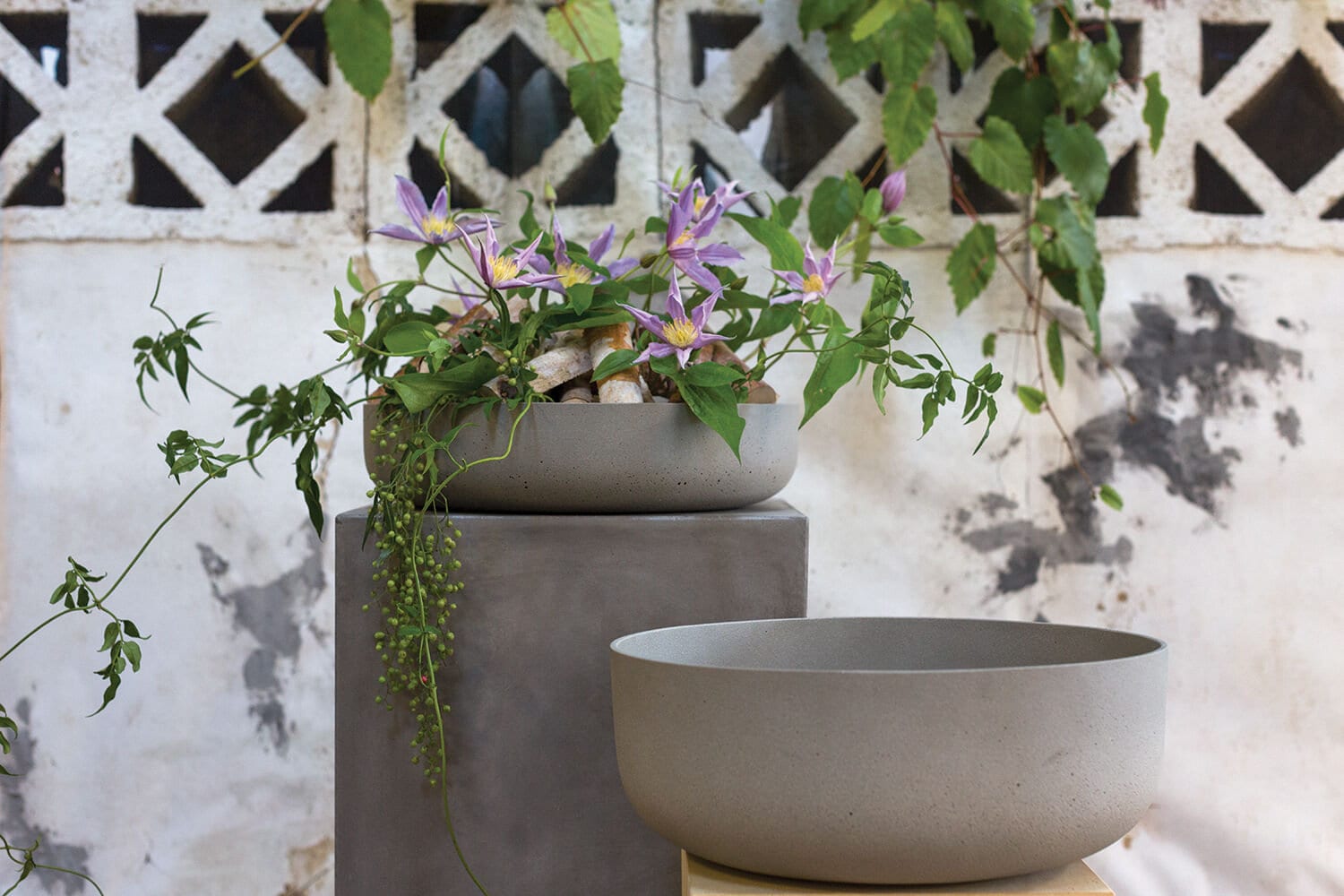 Round 14" H Modern Gray High Bowl Planter Pot for Plants and Home Decor | Style 146-2 - Rustike Home