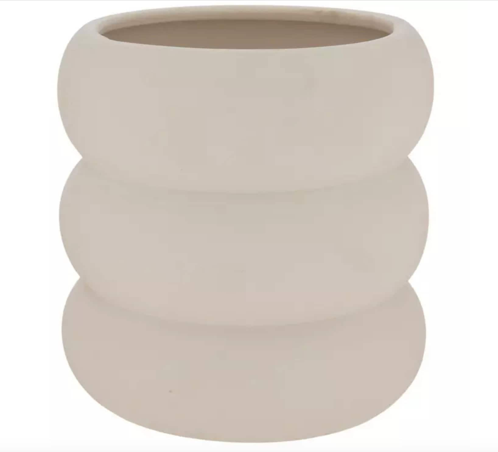 White Round Fluted White "Miles" Rough Vase Pot for Plants and Home Decor - Rustike Home