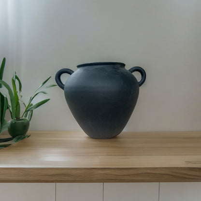 Black Round Terracotta Vase Pot for Plants and Home Decor - Rustike Home