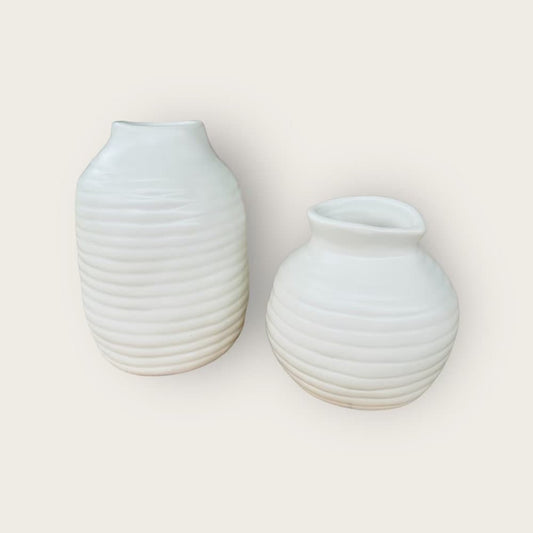 White Ribbed Vase Flower Vase Pot for Home Decor | Style 150. - Rustike Home