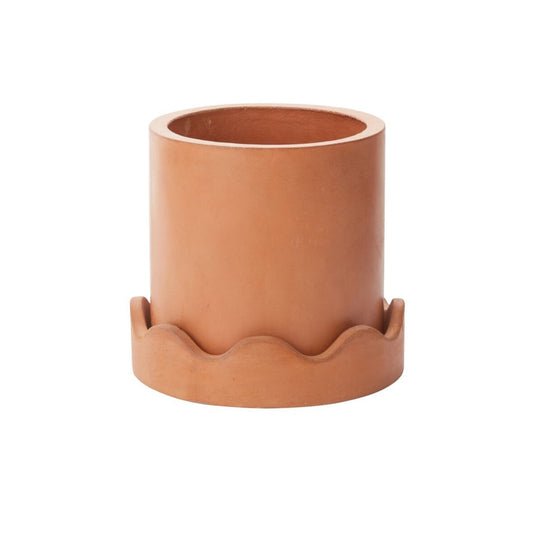 Round Terracotta "Scalloped" Planter Pot with Saucer for Plants and Home Decor - Rustike Home