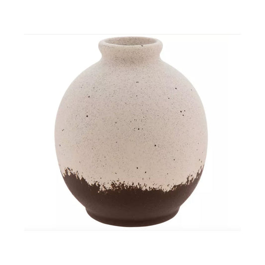 Round Rough Two-Tone "Soma" Handle Flower Vase Pot for Home Decor - Rustike Home