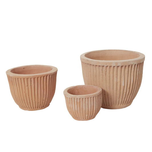 Round Ribbed "Selma" Terracotta Fluted Planter Pot for Plants - Rustike Home