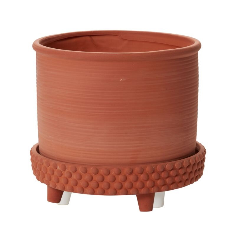 Round Footed Terracotta "Samara" Orange White Planter Pot for Plants and Home Decor - Rustike Home