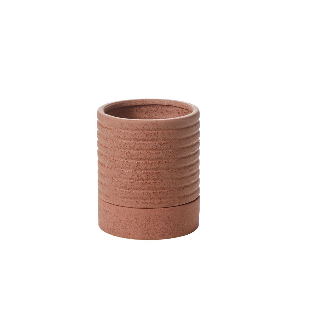 Brown Terracotta "Ribbed" Planter Pot with Saucer for Plants and Home Decor - Rustike Home