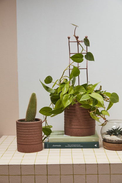 Brown Terracotta "Ribbed" Planter Pot with Saucer for Plants and Home Decor - Rustike Home