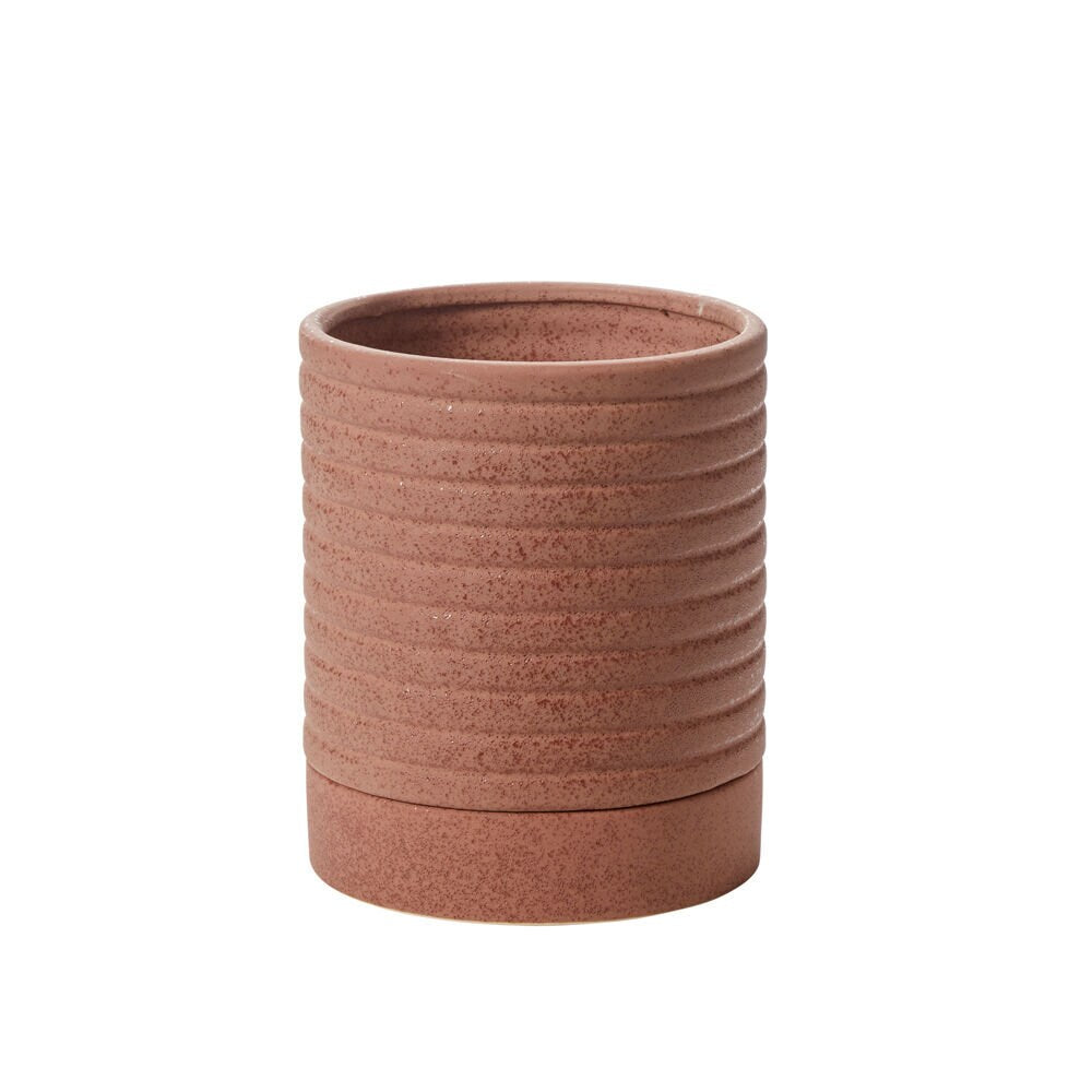 Brown Terracotta "Ribbed" Planter Pot with Saucer for Plants and Home Decor - Rustike Home