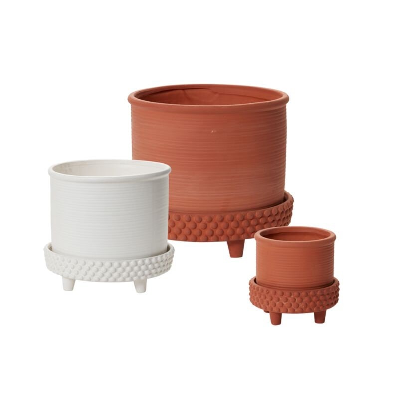 Round Footed Terracotta "Samara" Orange White Planter Pot for Plants and Home Decor - Rustike Home