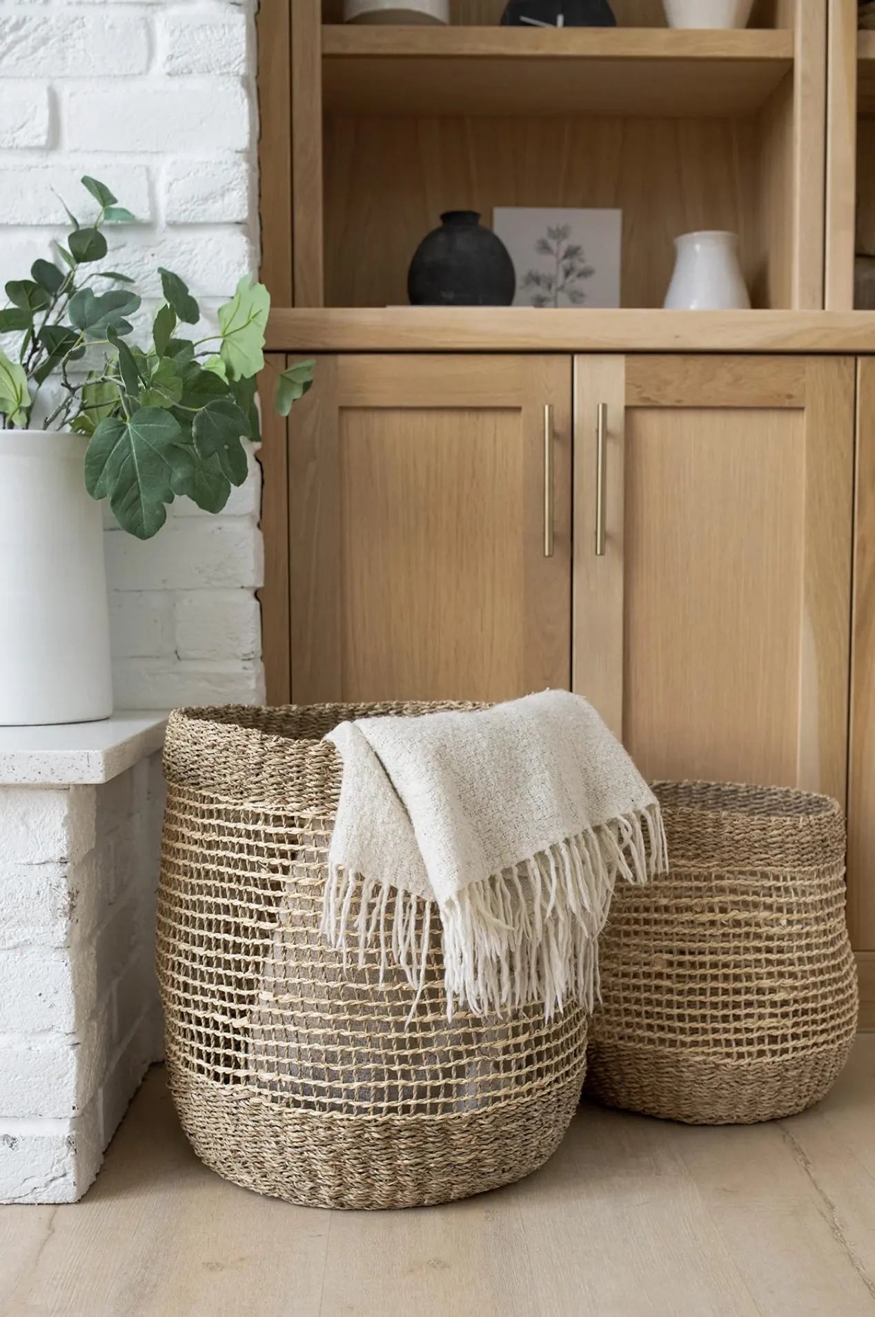 Set of 2 Modern "Lily" Natural Baskets | Plant Accessory and Home Decor - Rustike Home