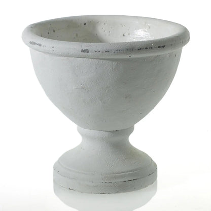 Round Distressed White "Alexa" Footed Planter Pot Compote for Plants and Home Decor - Rustike Home