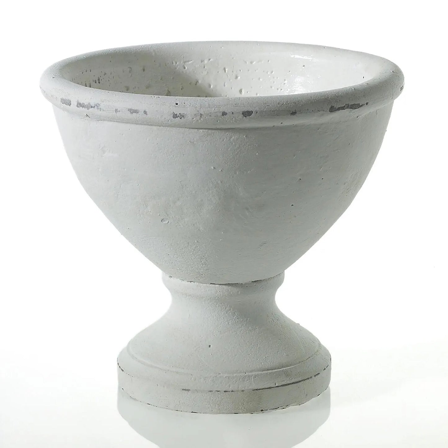 Round Distressed White "Alexa" Footed Planter Pot Compote for Plants and Home Decor - Rustike Home