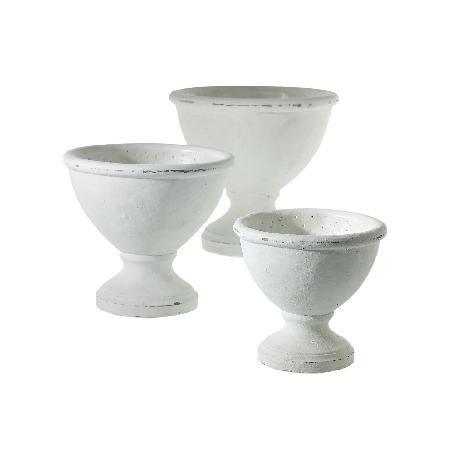 Round Distressed White "Alexa" Footed Planter Pot Compote for Plants and Home Decor - Rustike Home