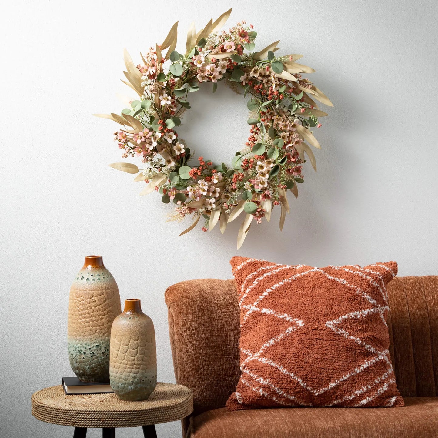 Auburn Flowers Fall Eucalyptus Wreath Unique Home Decor - Rustike Home